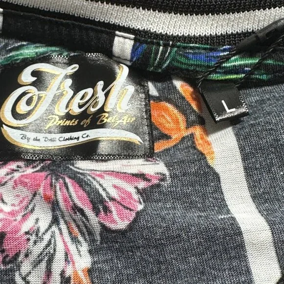 Fresh Prints Of Bel-Air Black Floral Striped Mens T-Shirt SZ L Dark Floral - Picture 3 of 8